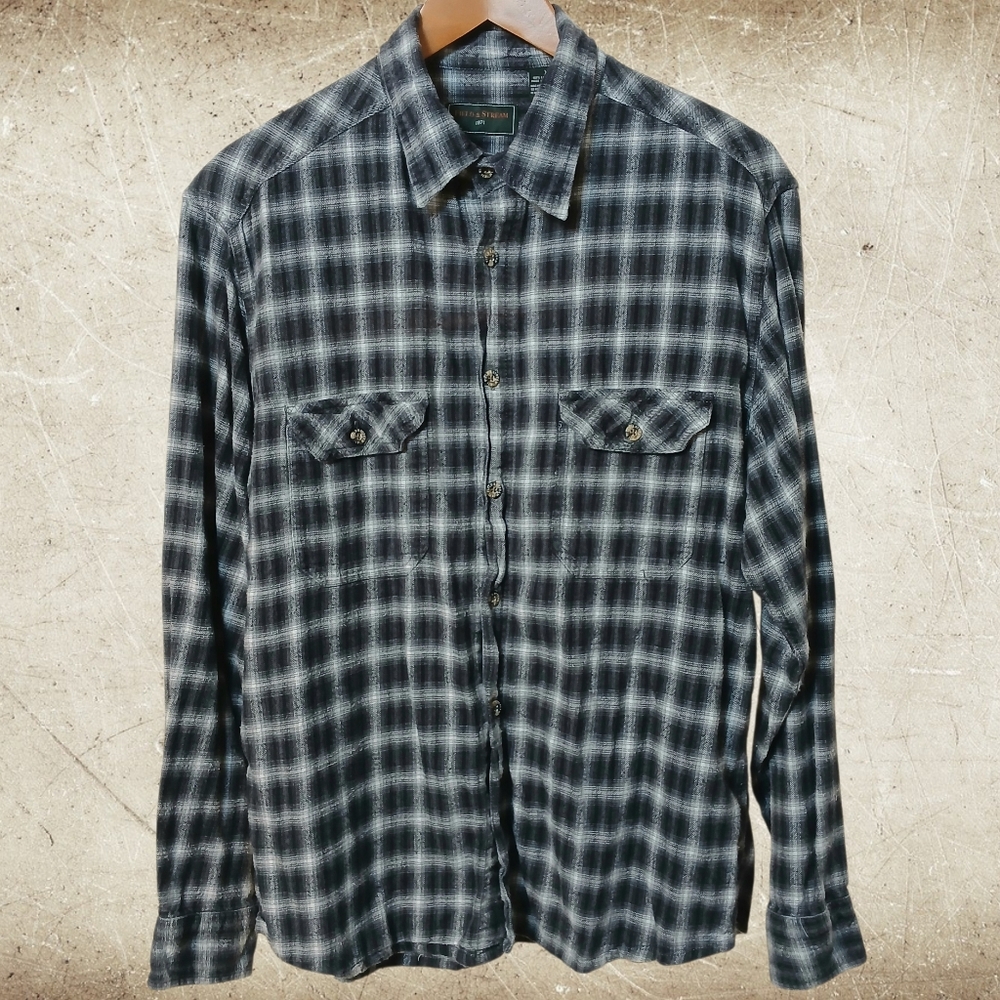 Field & Stream Black & White Plaid Cotton Shirt,  Size XL, L/S EUC